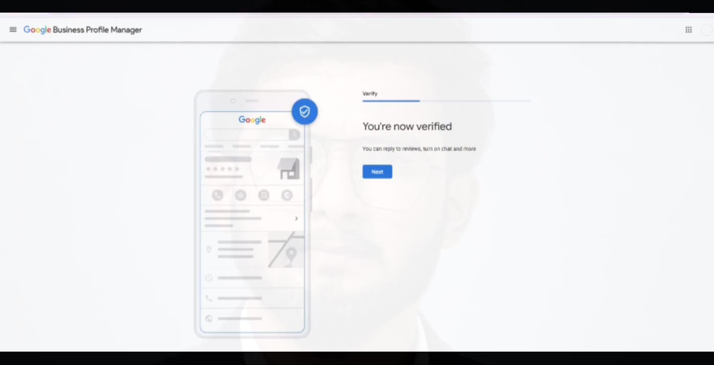 Google Business Profile Manager screen reading You're now verified